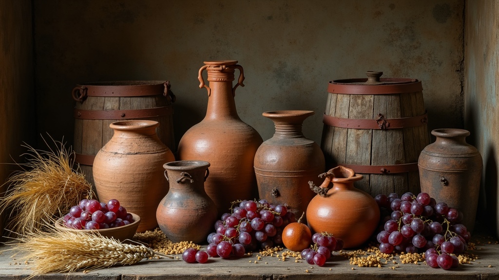Ancient vessels and barrels for alcohol brewing and storage